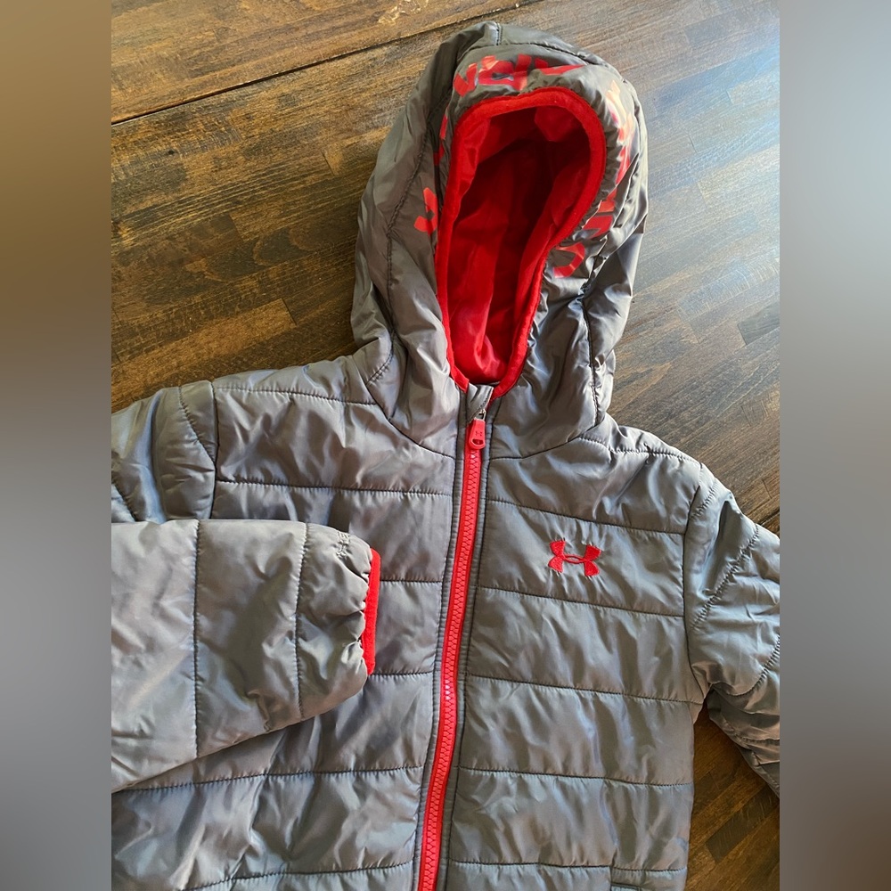 Under Armour Kids Puffer Jacket - Charcoal and Crimson